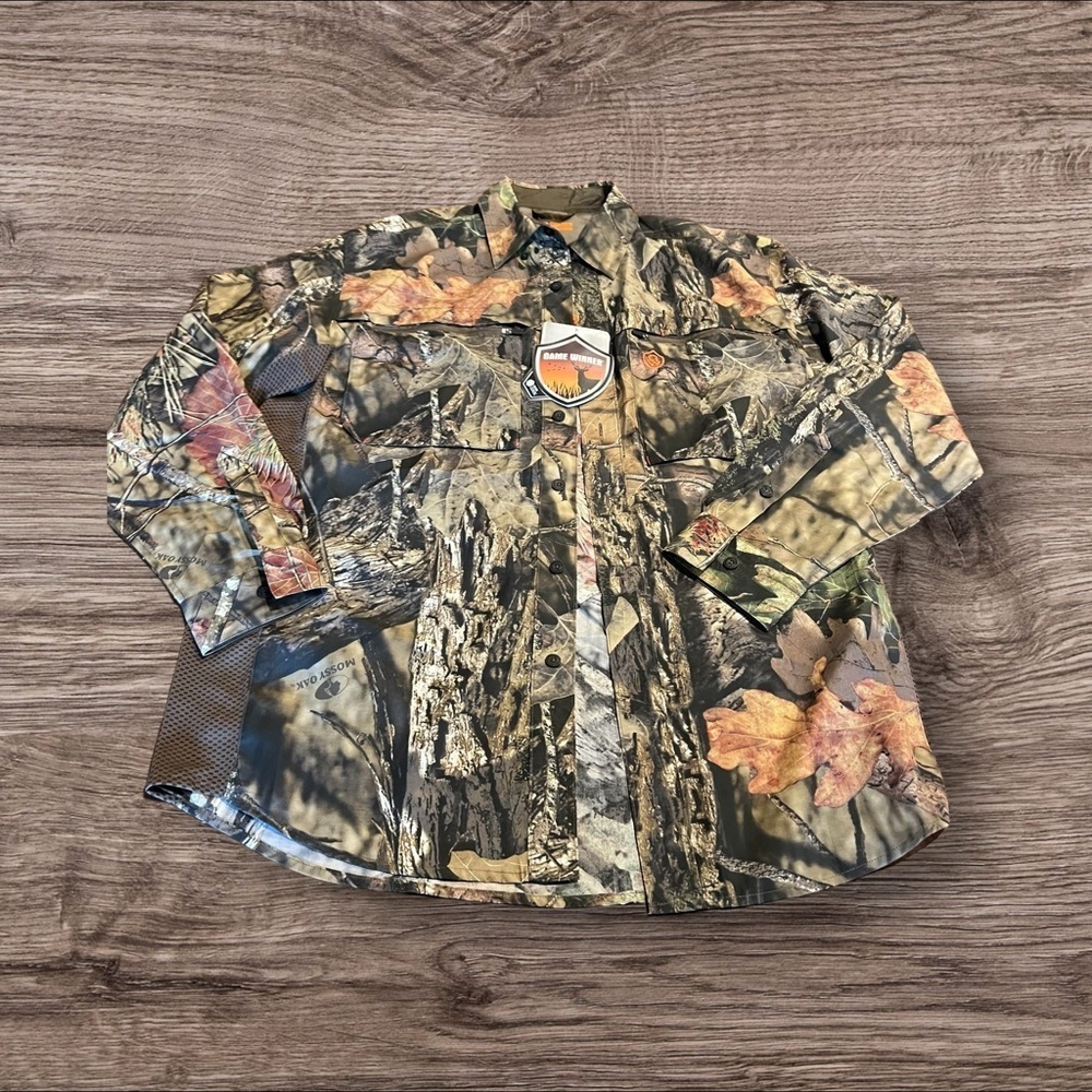 Mossy Oak Game Winner Dura Cool Hunting Break Up Button Up Shirt M NWT